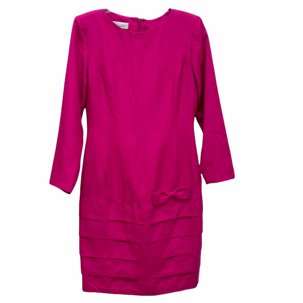 Vintage 80s 90s 100% Silk Dupioni Hot Pink Party Dress Barbie Barbiecore Size 6